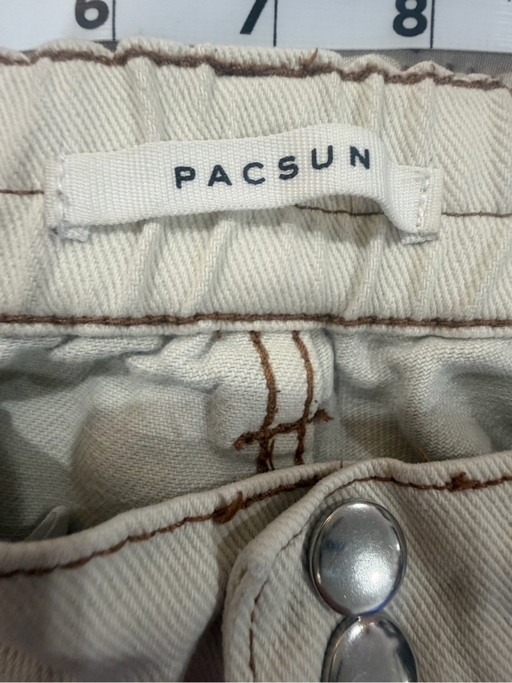 PacSun Elastic Waist Cargo Pants Cream Brown Contrast Stitch Size M - Picture 7 of 15